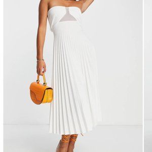 Strapless Pleated Midi Dress